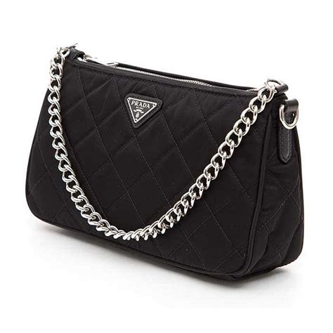 prada quilted tessuto nylon chain black convertible shoulder bag